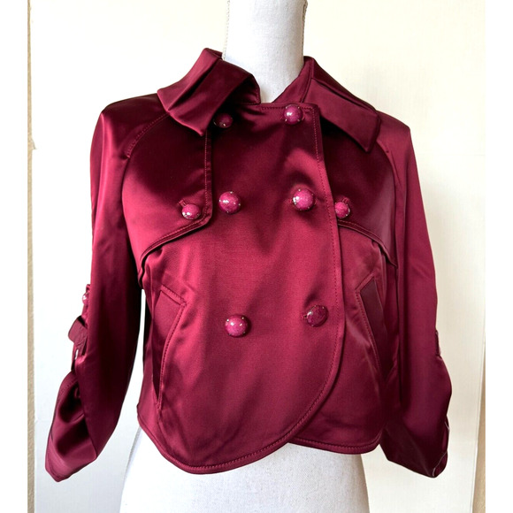 SoCA St John Womens Burgundy Satin Short Jacket Wine Size S Small - Picture 1 of 16